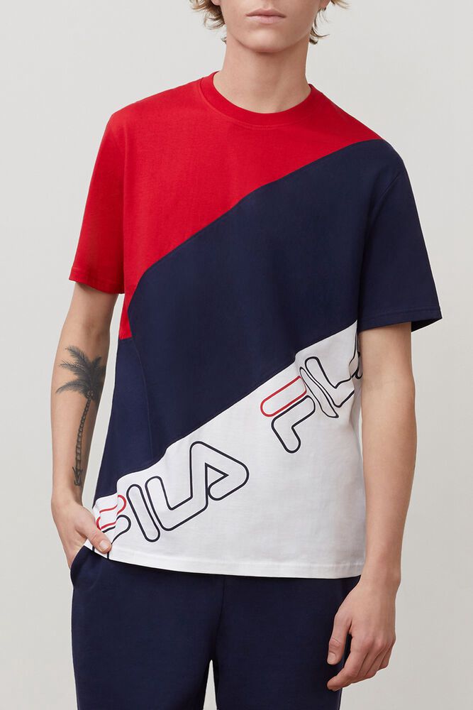 Fila T-Shirt Mens Red/Navy/White Grove - Ireland 78961-JMBQ